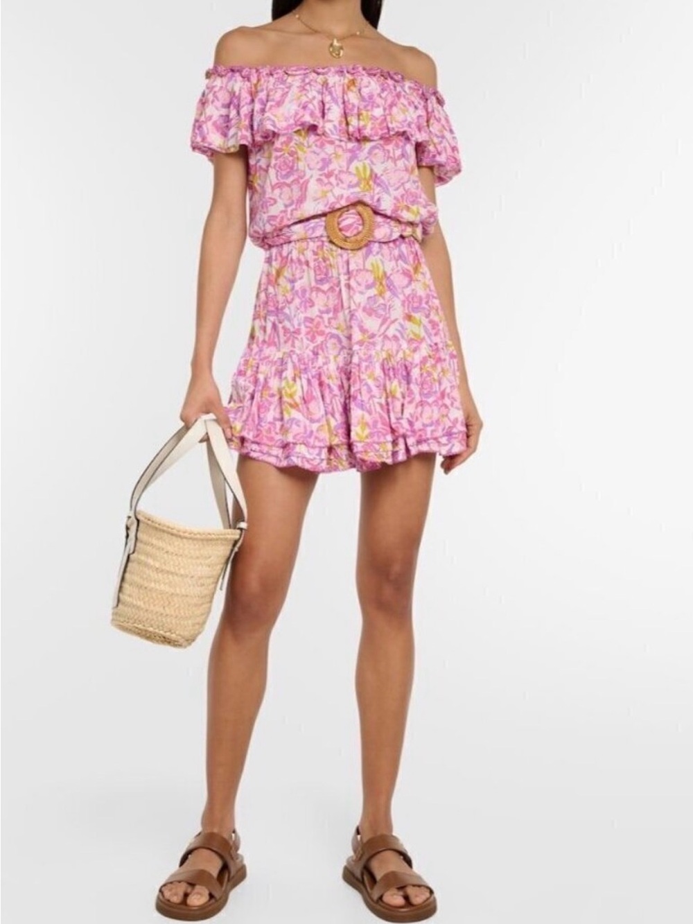 Poupette St Barth Bella printed off-shoulder minidress, Size M NWT